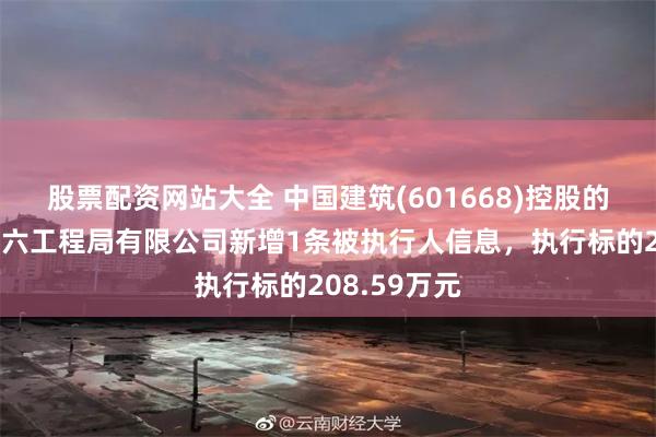 股票配资网站大全 中国建筑(601668)控股的中国建筑第六工程局有限公司新增1条被执行人信息,执行标的208.59万元