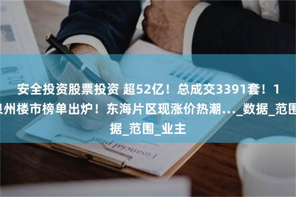 安全投资股票投资 超52亿！总成交3391套！1-3月泉州楼市榜单出炉！东海片区现涨价热潮…_数据_范围_业主